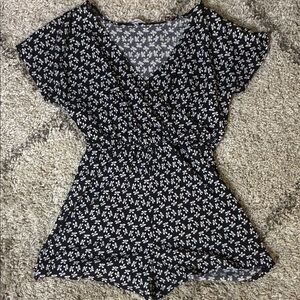 Stradivarius Black and White Floral Romper